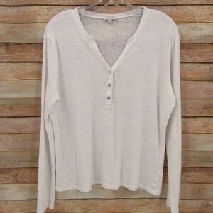 Anne Weyburn White 1/2 Button V-Neck Linen Sweater 42/44FR / US-XL